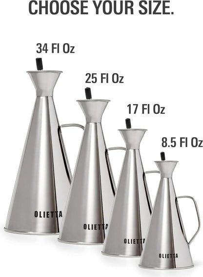 Olive Oil Dispenser Bottle, Stainless Steel Non-Drip Pourer 8.5 fl oz | Food-Grade Oil Bottle, Dishwasher-Safe, Light-Blocking Keeps Oil Fresh, Leakproof Drizzler for Cooking and Vinegar