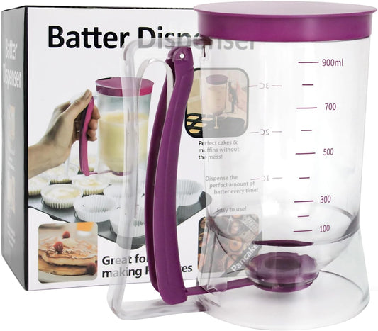 Pancake Batter Dispenser with Squeeze Handle and Measuring Marks | Funnel Cake Dispenser for Pancakes, Cupcake, Waffle, Muffin Mix, Crepe, Kitchen Must Have Gadgets, Durable Baking Supplies