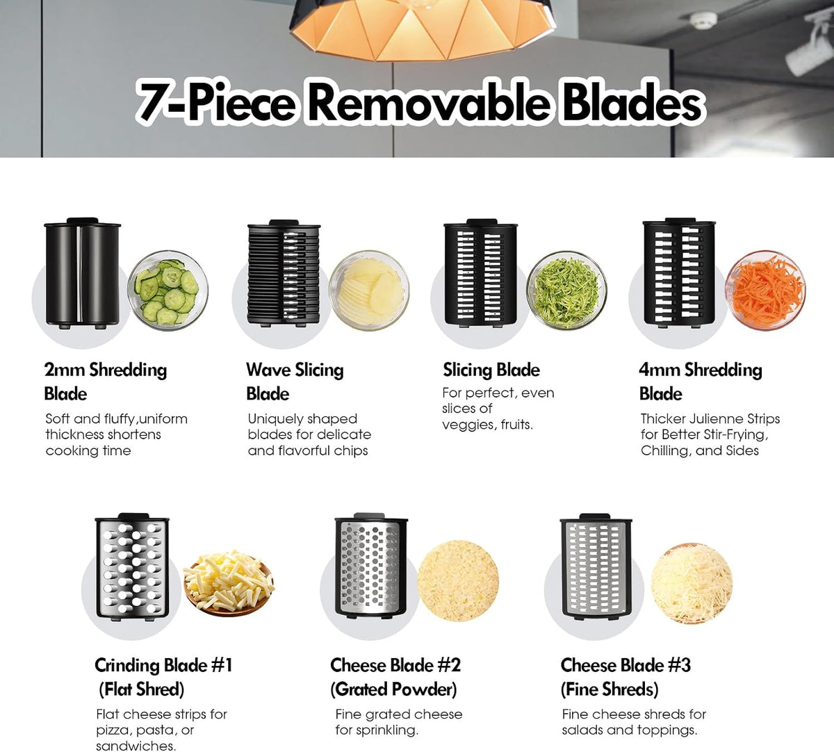 Cheese Grater Electric, Electric Grater 250W for Block Cheese with 7 Different Blades, Electric Cheese Shredder, Electric Salad Maker with Cleaning Brush for Fruits, Vegetables