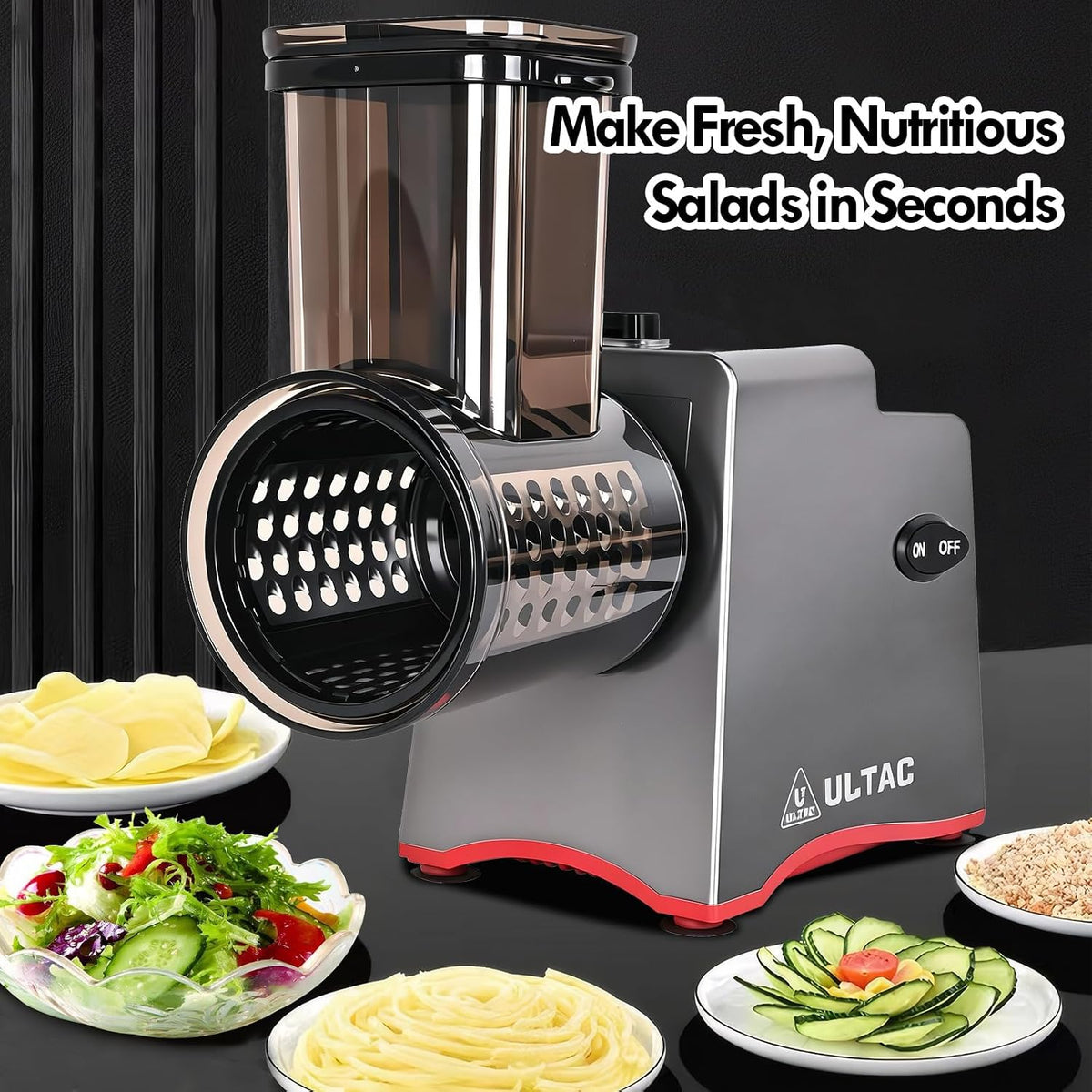 Cheese Grater Electric, Electric Grater 250W for Block Cheese with 7 Different Blades, Electric Cheese Shredder, Electric Salad Maker with Cleaning Brush for Fruits, Vegetables