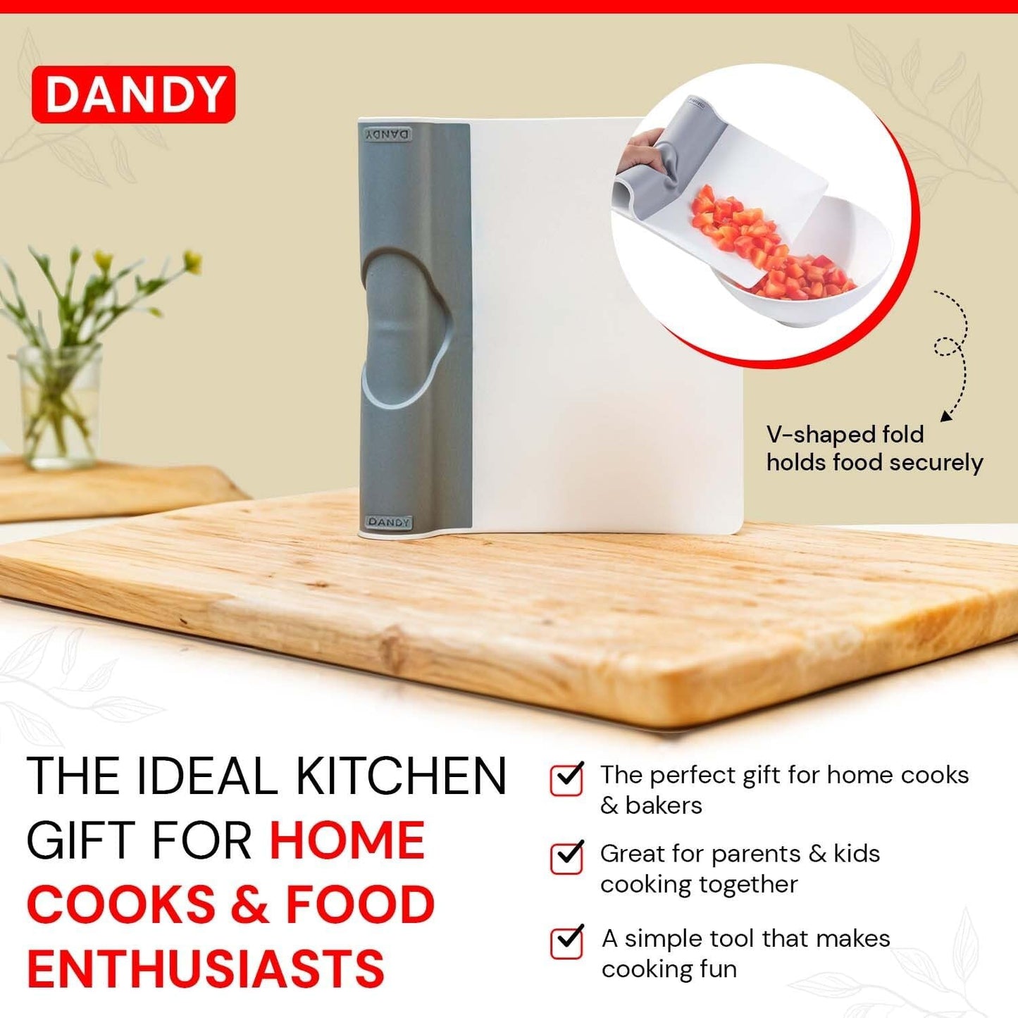 ScooperDuper - Multi-Purpose Folding Food Mover, Bench Scraper, Dough Scraper, Food Scraper Tool, User-Friendly Kitchen Gadget for Cutting Board and Chef’s Knife