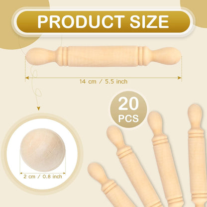 20 Pcs Mini Rolling Pin 5.5 Inches Wooden Roller for Crafts Baking