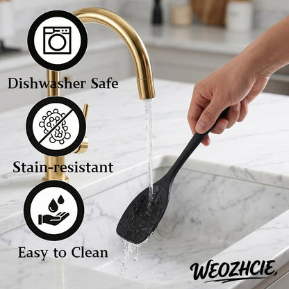 Silicone Kitchen Utensils Set,10 PCS Cooking Kitchen Utensils Set, Nonstick Kitchen Utensils 446°F Heat-Resistant Cookware Kitchen Tools of Spoon,Brush,Whisk,Spatula,Turner Tongs(Black)