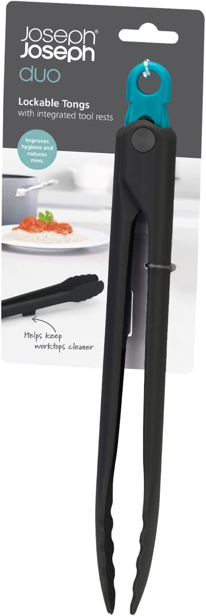 Duo Lockable Tongs Hygienic with Integrated Tool Rest & Non-Slip Feet, Suitable for Non-Stick Cookware, Heat-Resistant, BPA Free
