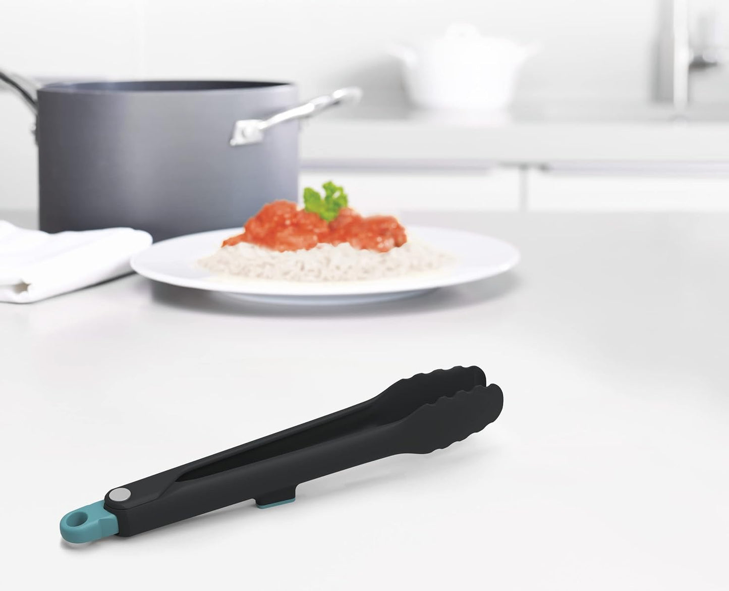 Duo Lockable Tongs Hygienic with Integrated Tool Rest & Non-Slip Feet, Suitable for Non-Stick Cookware, Heat-Resistant, BPA Free