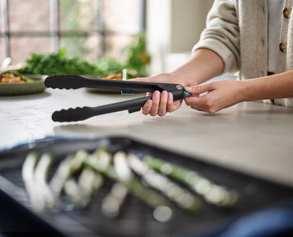 Duo Lockable Tongs Hygienic with Integrated Tool Rest & Non-Slip Feet, Suitable for Non-Stick Cookware, Heat-Resistant, BPA Free