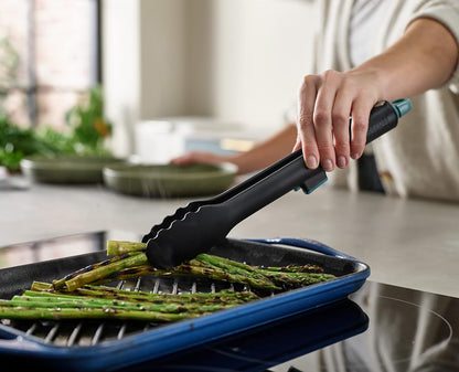Duo Lockable Tongs Hygienic with Integrated Tool Rest & Non-Slip Feet, Suitable for Non-Stick Cookware, Heat-Resistant, BPA Free