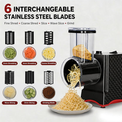 Electric Cheese Grater, Salad Maker with 6 Different Shapes of Blades