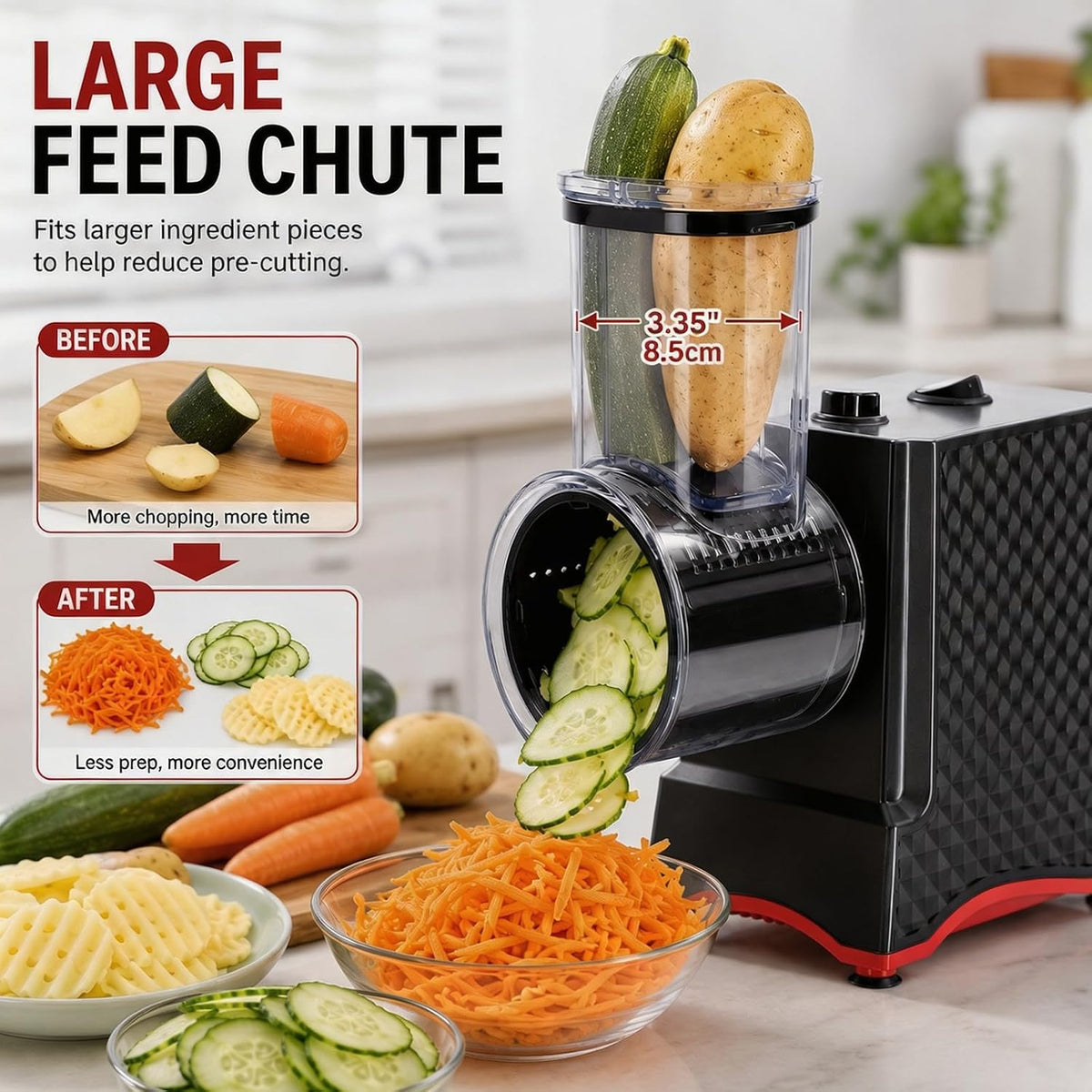 Electric Cheese Grater, Salad Maker with 6 Different Shapes of Blades