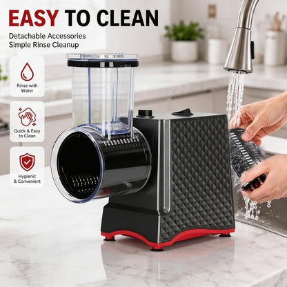 Electric Cheese Grater, Salad Maker with 6 Different Shapes of Blades