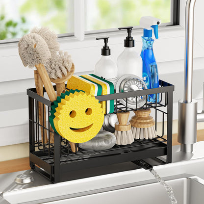 Sponge Holder for Kitchen Sink,Smiley Face Sink Caddy with Removable Brush Holder,Self-Draining Sponge Caddy for Sponge,Soap,Dish Brush,Scrubber,Kitchen Essentials and Gadgets