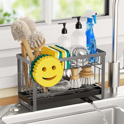 Sponge Holder for Kitchen Sink,Smiley Face Sink Caddy with Removable Brush Holder,Self-Draining Sponge Caddy for Sponge,Soap,Dish Brush,Scrubber,Kitchen Essentials and Gadgets