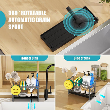 Sponge Holder for Kitchen Sink,Smiley Face Sink Caddy with Removable Brush Holder,Self-Draining Sponge Caddy for Sponge,Soap,Dish Brush,Scrubber,Kitchen Essentials and Gadgets