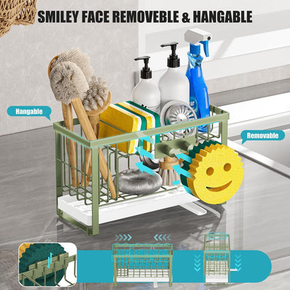 Sponge Holder for Kitchen Sink,Smiley Face Sink Caddy with Removable Brush Holder,Self-Draining Sponge Caddy for Sponge,Soap,Dish Brush,Scrubber,Kitchen Essentials and Gadgets
