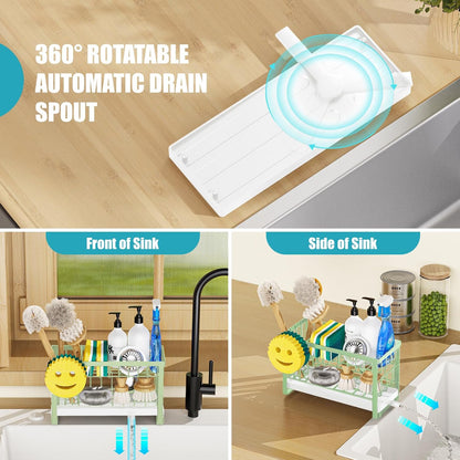 Sponge Holder for Kitchen Sink,Smiley Face Sink Caddy with Removable Brush Holder,Self-Draining Sponge Caddy for Sponge,Soap,Dish Brush,Scrubber,Kitchen Essentials and Gadgets