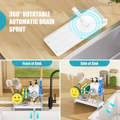 Sponge Holder for Kitchen Sink,Smiley Face Sink Caddy with Removable Brush Holder,Self-Draining Sponge Caddy for Sponge,Soap,Dish Brush,Scrubber,Kitchen Essentials and Gadgets