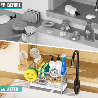 Sponge Holder for Kitchen Sink,Smiley Face Sink Caddy with Removable Brush Holder,Self-Draining Sponge Caddy for Sponge,Soap,Dish Brush,Scrubber,Kitchen Essentials and Gadgets