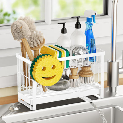 Sponge Holder for Kitchen Sink,Smiley Face Sink Caddy with Removable Brush Holder,Self-Draining Sponge Caddy for Sponge,Soap,Dish Brush,Scrubber,Kitchen Essentials and Gadgets