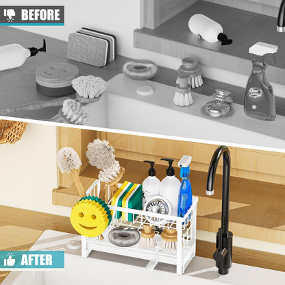 Sponge Holder for Kitchen Sink,Smiley Face Sink Caddy with Removable Brush Holder,Self-Draining Sponge Caddy for Sponge,Soap,Dish Brush,Scrubber,Kitchen Essentials and Gadgets