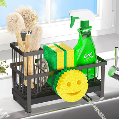 Sponge Holder for Kitchen Sink,Smiley Face Sink Caddy with Removable Brush Holder,Self-Draining Sponge Caddy for Sponge,Soap,Dish Brush,Scrubber,Kitchen Essentials and Gadgets