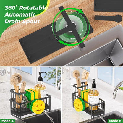 Sponge Holder for Kitchen Sink,Smiley Face Sink Caddy with Removable Brush Holder,Self-Draining Sponge Caddy for Sponge,Soap,Dish Brush,Scrubber,Kitchen Essentials and Gadgets