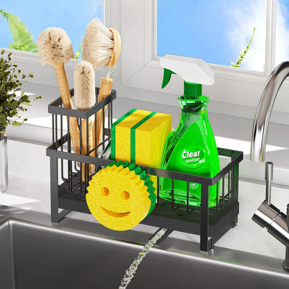 Sponge Holder for Kitchen Sink,Smiley Face Sink Caddy with Removable Brush Holder,Self-Draining Sponge Caddy for Sponge,Soap,Dish Brush,Scrubber,Kitchen Essentials and Gadgets