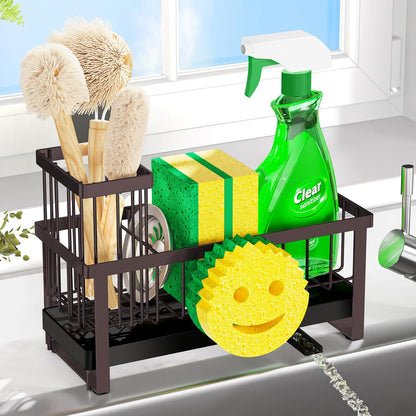 Sponge Holder for Kitchen Sink,Smiley Face Sink Caddy with Removable Brush Holder,Self-Draining Sponge Caddy for Sponge,Soap,Dish Brush,Scrubber,Kitchen Essentials and Gadgets