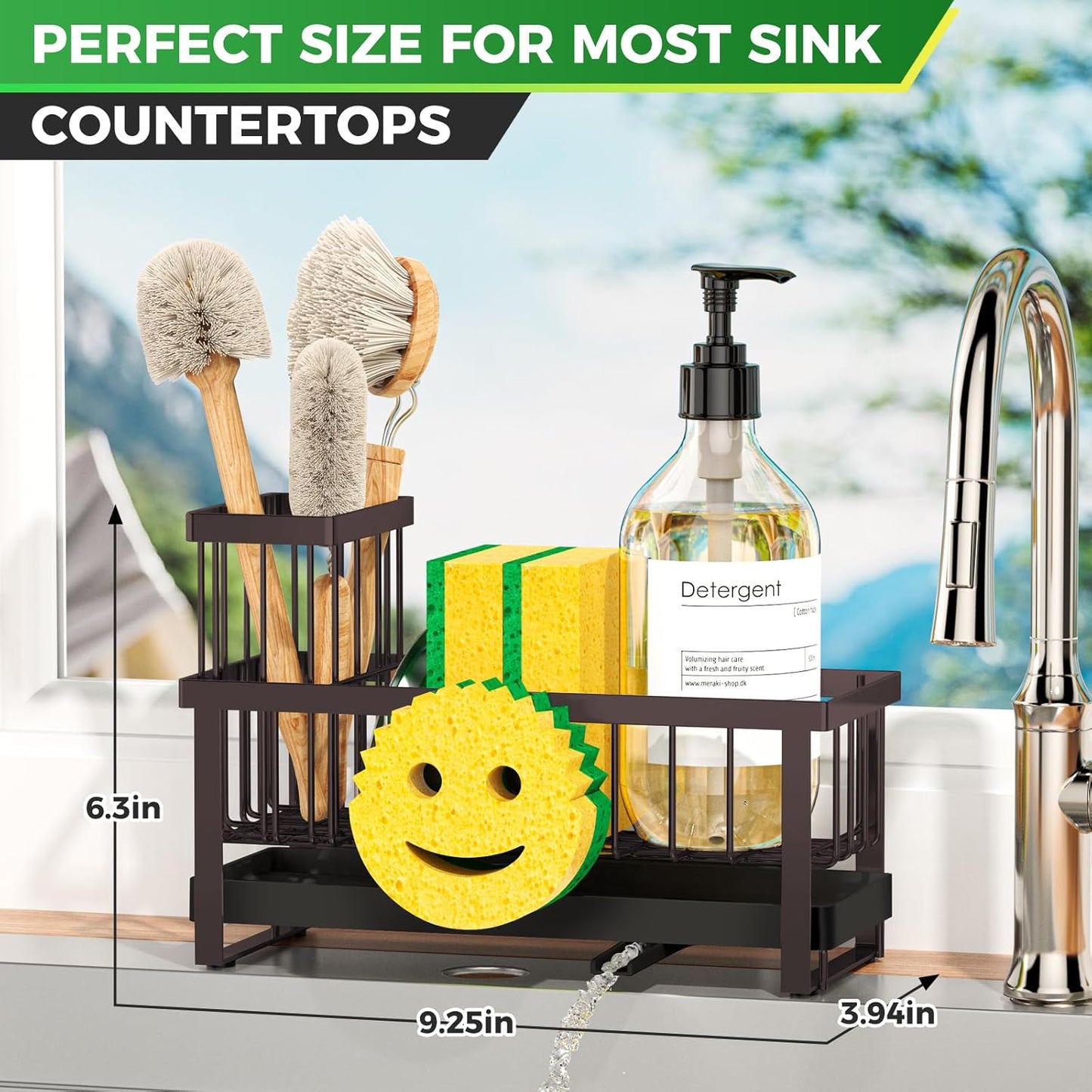 Sponge Holder for Kitchen Sink,Smiley Face Sink Caddy with Removable Brush Holder,Self-Draining Sponge Caddy for Sponge,Soap,Dish Brush,Scrubber,Kitchen Essentials and Gadgets
