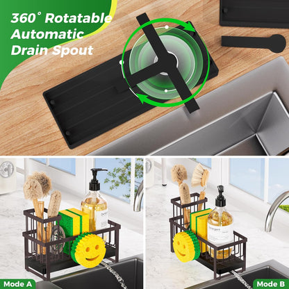 Sponge Holder for Kitchen Sink,Smiley Face Sink Caddy with Removable Brush Holder,Self-Draining Sponge Caddy for Sponge,Soap,Dish Brush,Scrubber,Kitchen Essentials and Gadgets