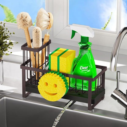Sponge Holder for Kitchen Sink,Smiley Face Sink Caddy with Removable Brush Holder,Self-Draining Sponge Caddy for Sponge,Soap,Dish Brush,Scrubber,Kitchen Essentials and Gadgets