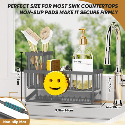 Sponge Holder for Kitchen Sink,Smiley Face Sink Caddy with Removable Brush Holder,Self-Draining Sponge Caddy for Sponge,Soap,Dish Brush,Scrubber,Kitchen Essentials and Gadgets