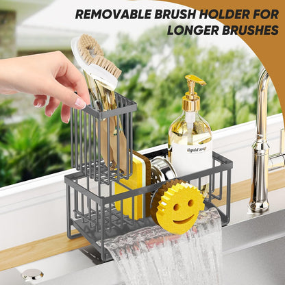 Sponge Holder for Kitchen Sink,Smiley Face Sink Caddy with Removable Brush Holder,Self-Draining Sponge Caddy for Sponge,Soap,Dish Brush,Scrubber,Kitchen Essentials and Gadgets