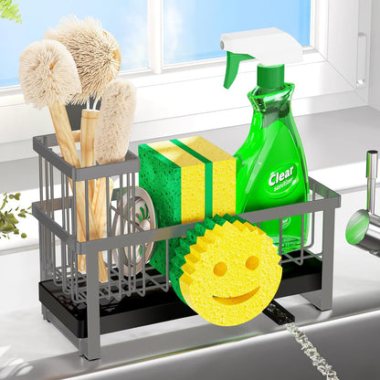 Sponge Holder for Kitchen Sink,Smiley Face Sink Caddy with Removable Brush Holder,Self-Draining Sponge Caddy for Sponge,Soap,Dish Brush,Scrubber,Kitchen Essentials and Gadgets