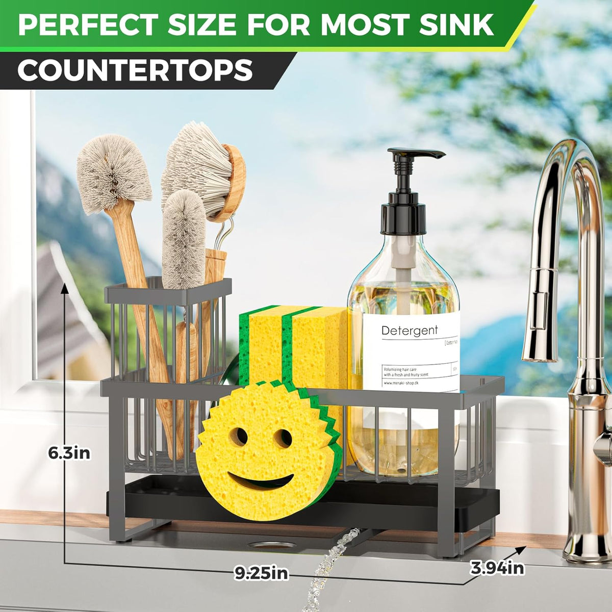 Sponge Holder for Kitchen Sink,Smiley Face Sink Caddy with Removable Brush Holder,Self-Draining Sponge Caddy for Sponge,Soap,Dish Brush,Scrubber,Kitchen Essentials and Gadgets