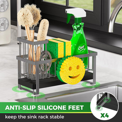 Sponge Holder for Kitchen Sink,Smiley Face Sink Caddy with Removable Brush Holder,Self-Draining Sponge Caddy for Sponge,Soap,Dish Brush,Scrubber,Kitchen Essentials and Gadgets