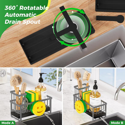 Sponge Holder for Kitchen Sink,Smiley Face Sink Caddy with Removable Brush Holder,Self-Draining Sponge Caddy for Sponge,Soap,Dish Brush,Scrubber,Kitchen Essentials and Gadgets