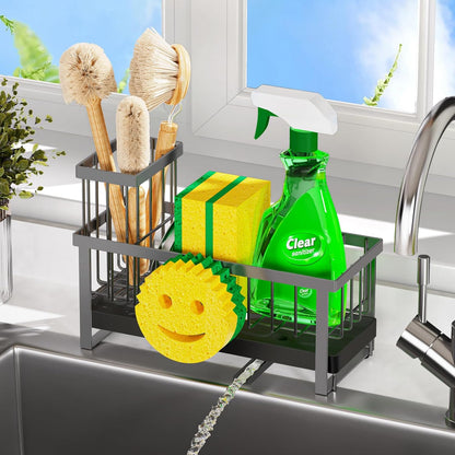 Sponge Holder for Kitchen Sink,Smiley Face Sink Caddy with Removable Brush Holder,Self-Draining Sponge Caddy for Sponge,Soap,Dish Brush,Scrubber,Kitchen Essentials and Gadgets