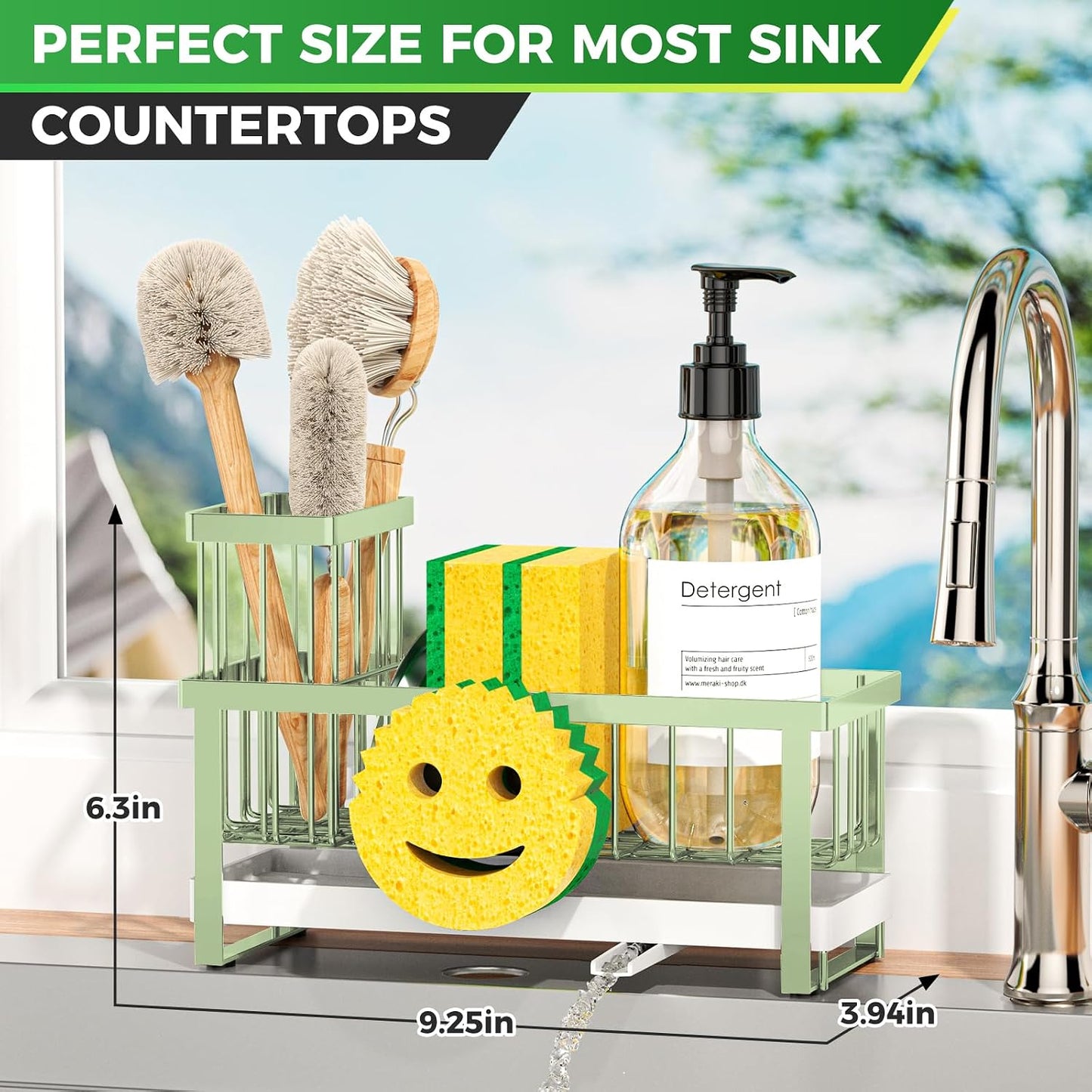 Sponge Holder for Kitchen Sink,Smiley Face Sink Caddy with Removable Brush Holder,Self-Draining Sponge Caddy for Sponge,Soap,Dish Brush,Scrubber,Kitchen Essentials and Gadgets