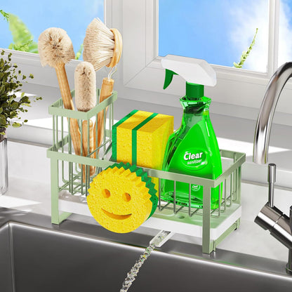 Sponge Holder for Kitchen Sink,Smiley Face Sink Caddy with Removable Brush Holder,Self-Draining Sponge Caddy for Sponge,Soap,Dish Brush,Scrubber,Kitchen Essentials and Gadgets