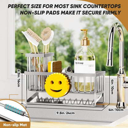 Sponge Holder for Kitchen Sink,Smiley Face Sink Caddy with Removable Brush Holder,Self-Draining Sponge Caddy for Sponge,Soap,Dish Brush,Scrubber,Kitchen Essentials and Gadgets