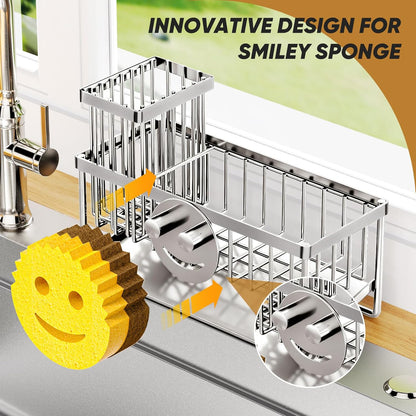 Sponge Holder for Kitchen Sink,Smiley Face Sink Caddy with Removable Brush Holder,Self-Draining Sponge Caddy for Sponge,Soap,Dish Brush,Scrubber,Kitchen Essentials and Gadgets