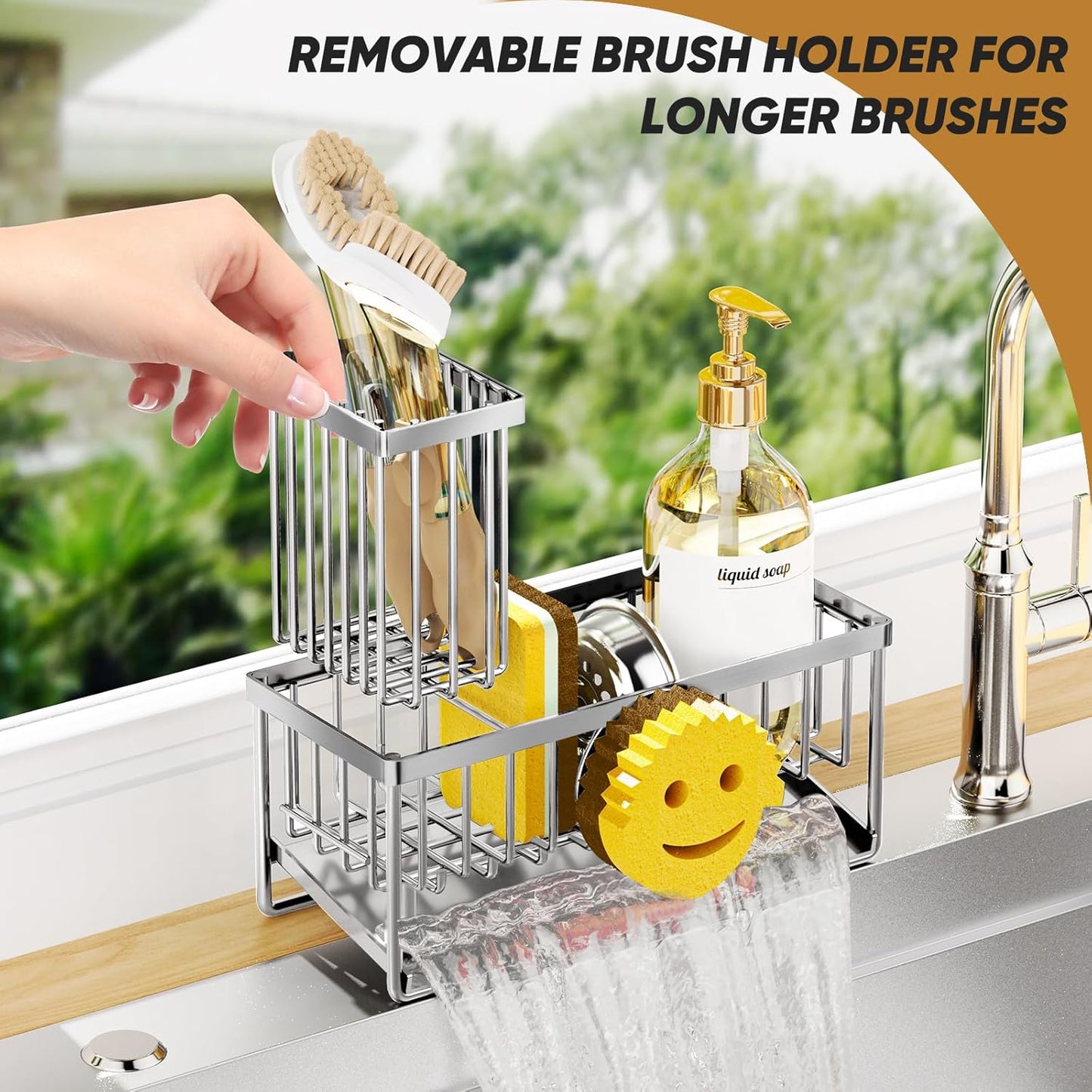 Sponge Holder for Kitchen Sink,Smiley Face Sink Caddy with Removable Brush Holder,Self-Draining Sponge Caddy for Sponge,Soap,Dish Brush,Scrubber,Kitchen Essentials and Gadgets