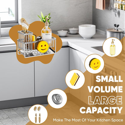 Sponge Holder for Kitchen Sink,Smiley Face Sink Caddy with Removable Brush Holder,Self-Draining Sponge Caddy for Sponge,Soap,Dish Brush,Scrubber,Kitchen Essentials and Gadgets
