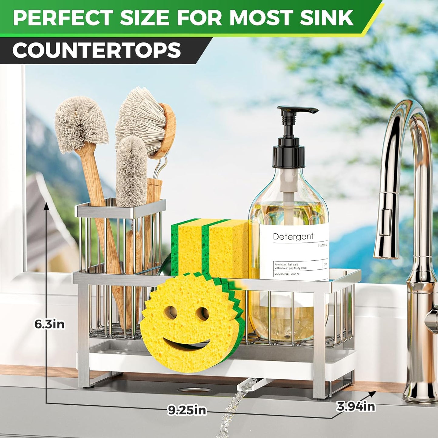 Sponge Holder for Kitchen Sink,Smiley Face Sink Caddy with Removable Brush Holder,Self-Draining Sponge Caddy for Sponge,Soap,Dish Brush,Scrubber,Kitchen Essentials and Gadgets
