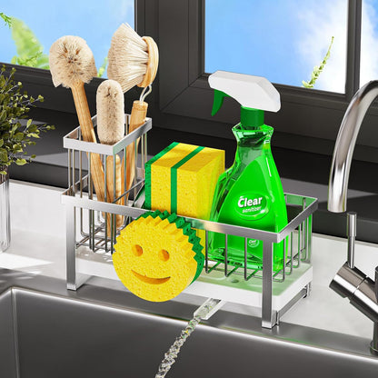 Sponge Holder for Kitchen Sink,Smiley Face Sink Caddy with Removable Brush Holder,Self-Draining Sponge Caddy for Sponge,Soap,Dish Brush,Scrubber,Kitchen Essentials and Gadgets