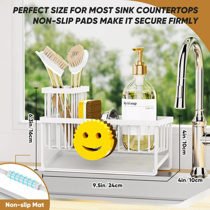 Sponge Holder for Kitchen Sink,Smiley Face Sink Caddy with Removable Brush Holder,Self-Draining Sponge Caddy for Sponge,Soap,Dish Brush,Scrubber,Kitchen Essentials and Gadgets