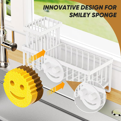 Sponge Holder for Kitchen Sink,Smiley Face Sink Caddy with Removable Brush Holder,Self-Draining Sponge Caddy for Sponge,Soap,Dish Brush,Scrubber,Kitchen Essentials and Gadgets