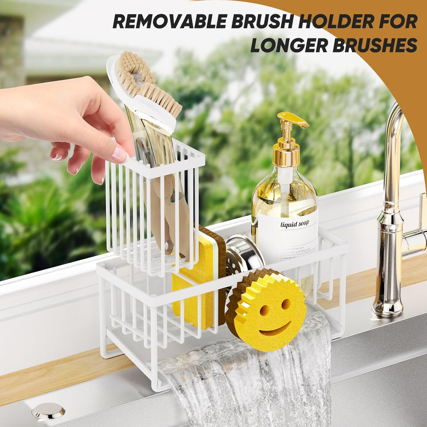 Sponge Holder for Kitchen Sink,Smiley Face Sink Caddy with Removable Brush Holder,Self-Draining Sponge Caddy for Sponge,Soap,Dish Brush,Scrubber,Kitchen Essentials and Gadgets