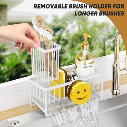 Sponge Holder for Kitchen Sink,Smiley Face Sink Caddy with Removable Brush Holder,Self-Draining Sponge Caddy for Sponge,Soap,Dish Brush,Scrubber,Kitchen Essentials and Gadgets