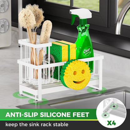 Sponge Holder for Kitchen Sink,Smiley Face Sink Caddy with Removable Brush Holder,Self-Draining Sponge Caddy for Sponge,Soap,Dish Brush,Scrubber,Kitchen Essentials and Gadgets